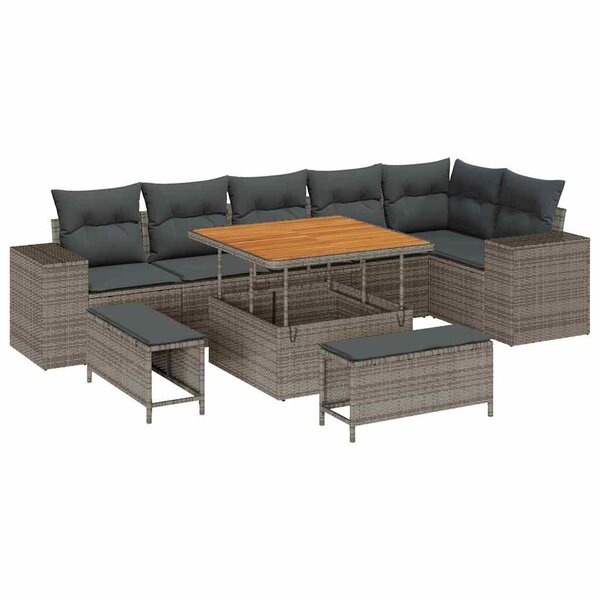 vidaXL Ensemble de canapé de jardin 9 Pièces Gris polyrotin