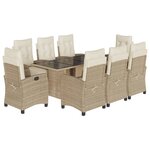 vidaXL Ensemble à manger de jardin et coussins 9 Pièces beige Poly rotin