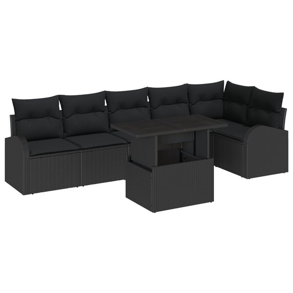 vidaXL Ensemble de canapé de jardin 7 pièces avec coussins en poly rotin noir