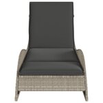vidaXL Chaise longue avec coussin gris clair 60x205x73 cm poly rotin