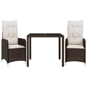 vidaXL Ensemble de bistro de jardin 3 Pièces coussins marron poly rotin