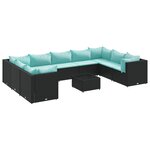 vidaXL Salon de jardin 10 Pièces avec coussins noir résine tressée