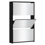vidaXL Armoire à chaussures avec miroir 3 niveaux Noir 63x17x102 5 cm