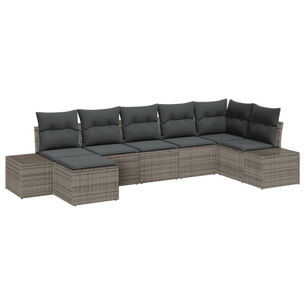 vidaXL Ensemble de canapé de jardin 7 pièces avec coussins gris en polyrotin