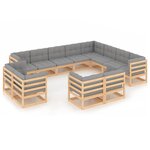 vidaXL Salon de jardin 12 Pièces avec coussins Bois de pin massif