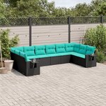 vidaXL Salon de jardin 10 Pièces avec coussins noir résine tressée
