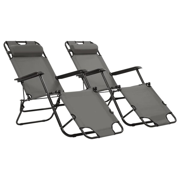 vidaXL Chaises longues pliables 2 Pièces avec repose-pied Acier Gris
