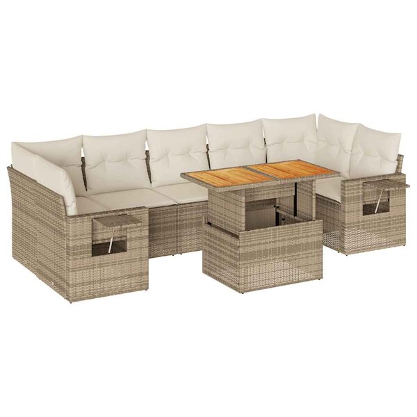 vidaXL Salon de jardin avec coussins 8 Pièces beige résine tressée