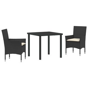 vidaXL Ensemble de salle à manger pour jardin 3 Pièces Noir polyrotin