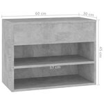 vidaXL Banc à chaussures Gris béton 60x30x45 cm Bois d’ingénierie