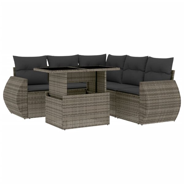 vidaXL Salon de jardin 6 Pièces avec coussins gris résine tressée
