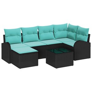 vidaXL Ensemble de Canapés 7 Pièces Noir et turquoise polyrotin
