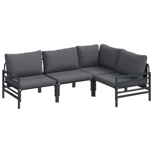 vidaXL Ensemble de canapé de jardin avec coussin 4 Pièces Noir Acier