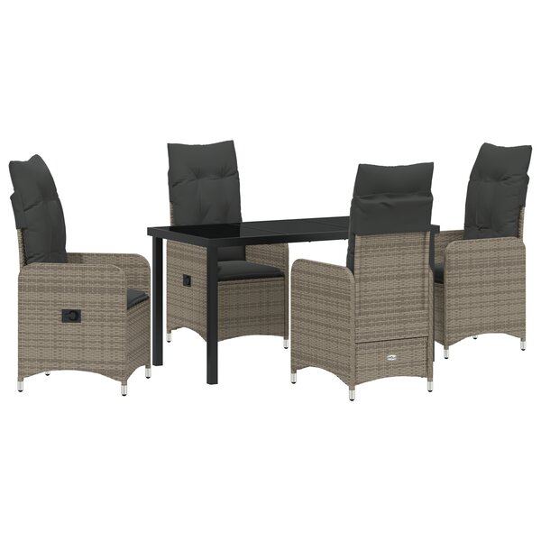 vidaXL Ensemble de salle à manger de jardin de 5 pièces avec coussins en poly rotin gris