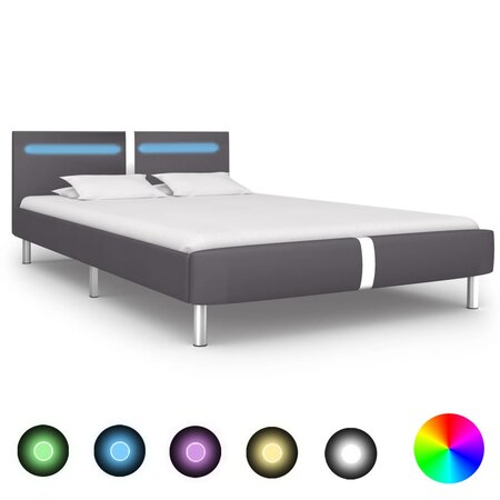 vidaXL Cadre de lit avec LED Gris Similicuir 140 x 200 cm