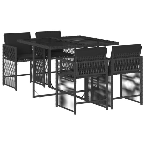 vidaXL Ensemble à manger de jardin coussins 5Pièces Noir Résine tressée