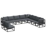 vidaXL Ensemble de canapé de jardin avec coussin 10 Pièces Noir Aluminium