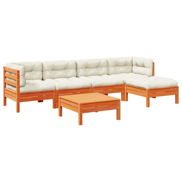 vidaXL Salon de jardin 6 Pièces avec coussins cire marron bois pin massif