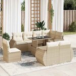 vidaXL Salon de jardin avec coussins 9 Pièces beige résine tressée