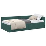 vidaXL Cadre de lit d'angle Vert foncé 90 cm x 190 cm tissu