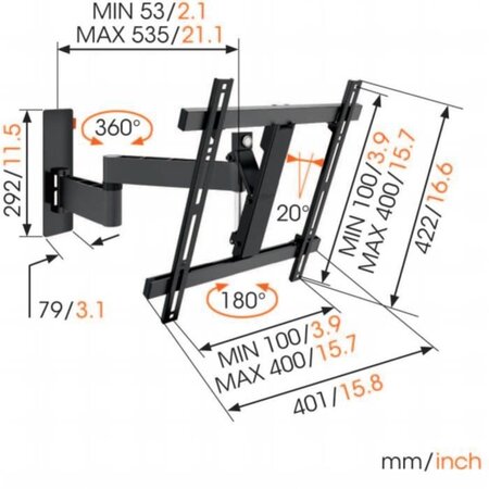 Vogel's WALL 3245 - support TV orientable 180° et inclinable +/- 20° - 32-55  - 20kg max. - La Poste
