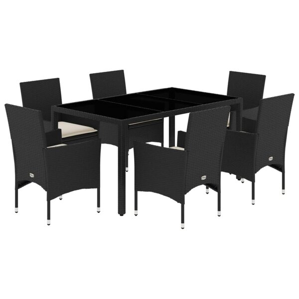 vidaXL Ensemble à manger de jardin et coussins 7 Pièces noir rotin acacia