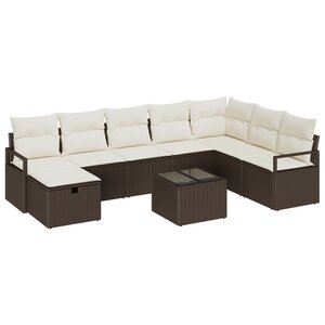 vidaXL Ensemble de canapé de jardin 9 pièces en poly rattan avec des coussins marron.