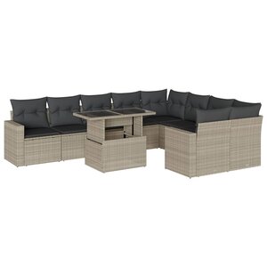vidaXL Salon de jardin avec coussins 10 Pièces gris clair résine tressée