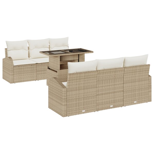 vidaXL Set de canapé de jardin 7 pièces avec coussins - Beige en polyrotin