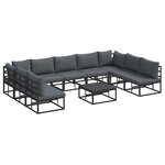 Ensemble de canapé de jardin avec coussin 10 Pièces Noir Aluminium
