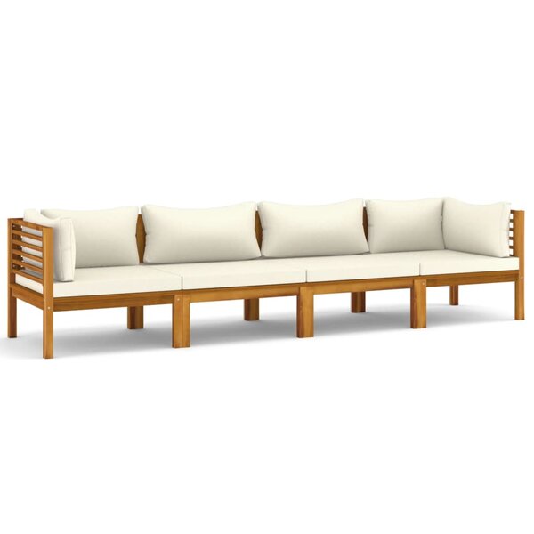 Canapé de jardin meuble extérieur 4 places et coussin crème bois d'acacia massif 02_0013245