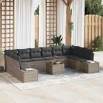 vidaXL Canapé de jardin 10 pièces avec coussins en poly rattan noir.