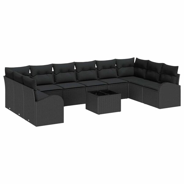 vidaXL Ensemble de Canapés avec coussin 11 Pièces Noir polyrotin