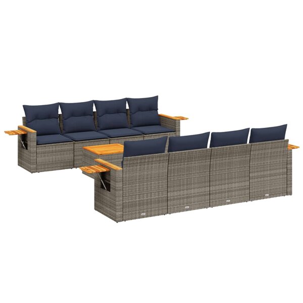 vidaXL Salon de jardin 9 Pièces avec coussins gris résine tressée