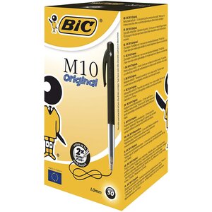 Boîte de 50 stylos bille M10 rétractables pointe moyenne 1 0 mm noir BIC