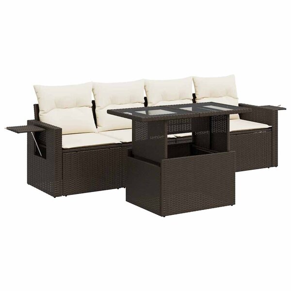 vidaXL Salon de jardin avec coussins 5 Pièces marron résine tressée