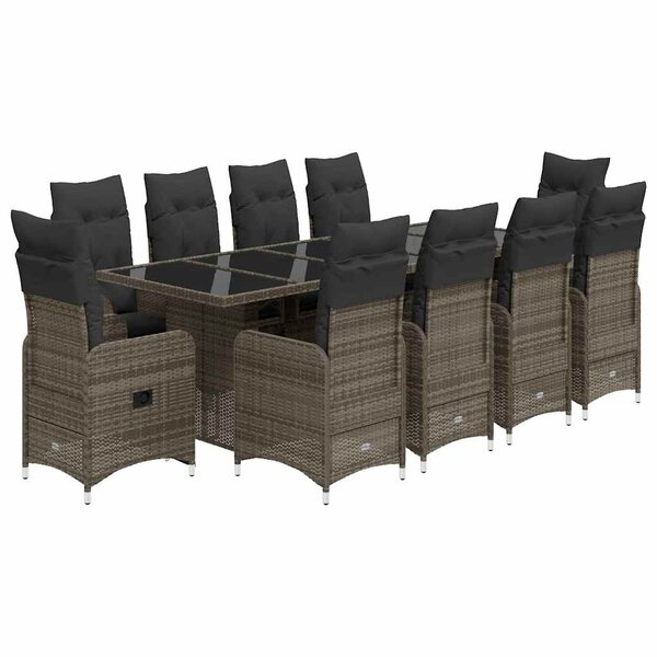 vidaXL Ensemble de bistro de jardin 11 Pièces coussins gris poly rotin