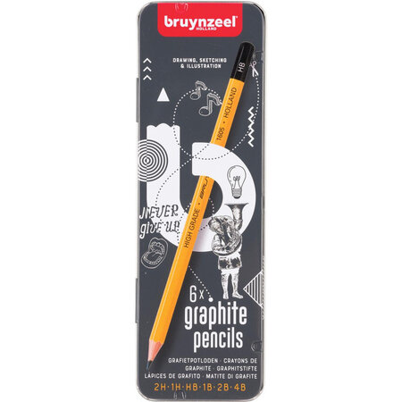 Boîte de 6 crayons graphite - 1h 2h hb 1b 2b 4b - bruynzeel