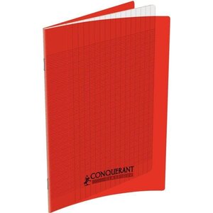 Cahier 17 x 22 cm Grands Carreaux Seyès 140 Pages Couverture Polypro Rouge CONQUÉRANT
