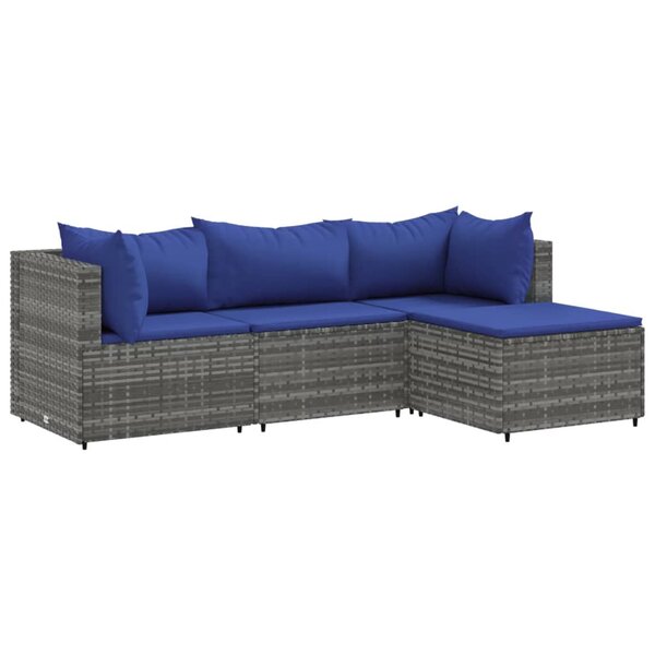 vidaXL Salon de jardin 4 Pièces avec coussins Gris Résine tressée