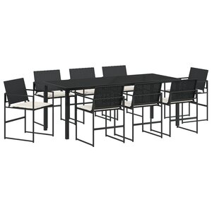vidaXL Set de Salle à Manger de Jardin 9 Pièces avec Coussins Noir en Rattan Poly