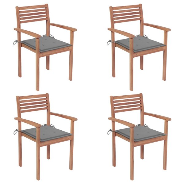 vidaXL Chaises de jardin lot de 4 et coussins gris Bois de teck solide