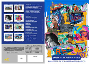 Collector 8 timbres - Street art de Marie Galante - Lettre verte