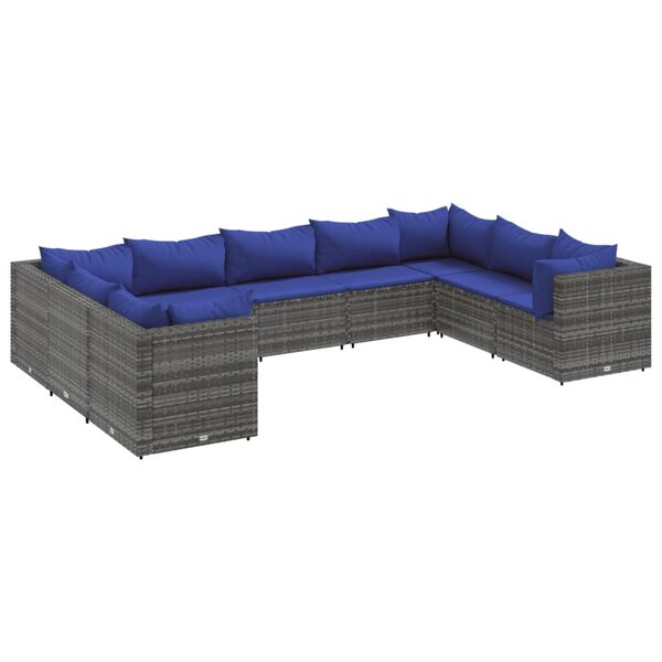 vidaXL Salon de jardin 9 Pièces avec coussins Gris Résine tressée
