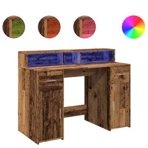 vidaXL Bureau avec lumières LED vieux bois bois d'ingénierie