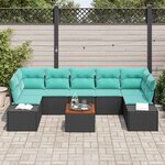 vidaXL Ensemble de canapé de jardin avec coussin 8 Pièces Noir Poly rotin
