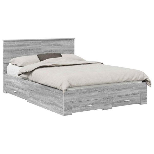 vidaXL Cadre de lit Gris Sonoma 150 x 200 cm Bois d'ingénierie