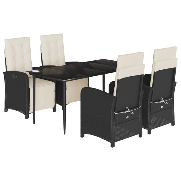 vidaXL Ensemble à manger de jardin coussins 5Pièces Noir Résine tressée
