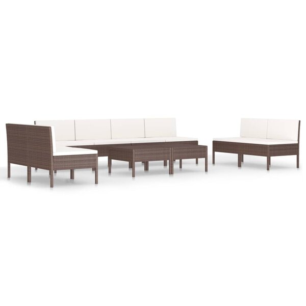 Salon de jardin meuble d'extérieur ensemble de mobilier 10 pièces avec coussins résine tressée marron 02_0015164