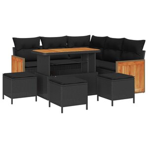 vidaXL Ensemble de canapé de jardin avec coussin 9 Pièces Noir